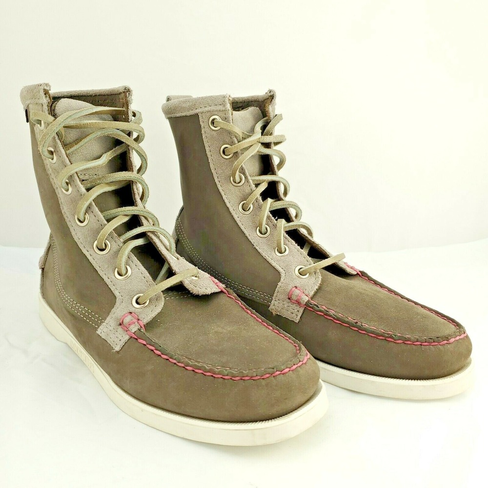 Sebago Docksides Lighthouse Women Ankle Boots Aster Nubuck Gray Pink Stitch 7.5M